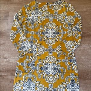 Mustard and White Patterned A line Dress